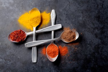 Kaşık içinde renkli baharatlar 