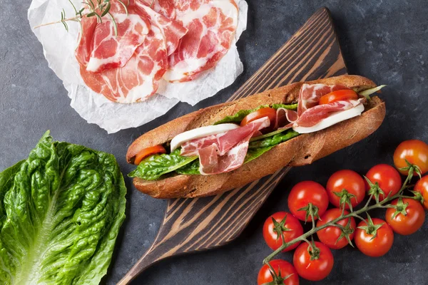 Ciabatta sandwich with romaine salad — Stock Photo, Image