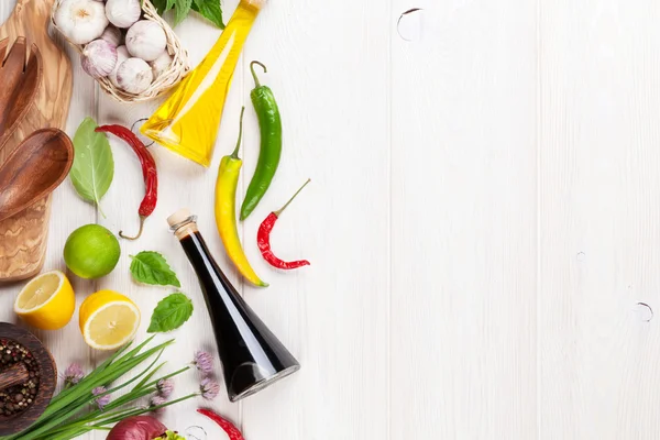 Fresh herbs and spices on garden table — Stock Photo, Image