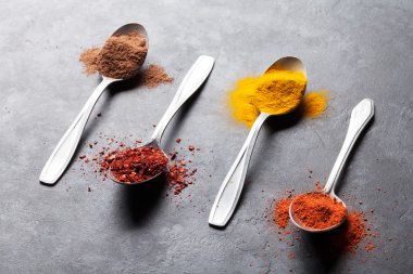 Kaşık içinde renkli baharatlar