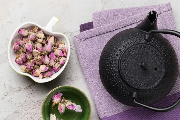 Asian rose tea and teapot — Stock Photo, Image