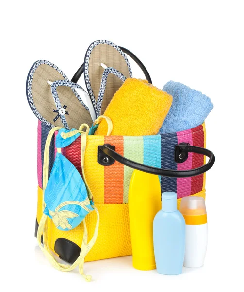 Bag with beach items — Stock Photo, Image