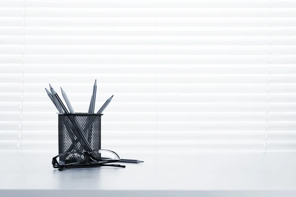 Office desk workplace with supplies — Stock Photo, Image