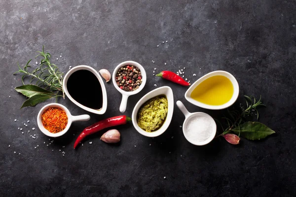 Herbs with condiments and spices — Stock Photo, Image