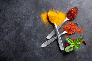 Kaşık içinde renkli baharatlar