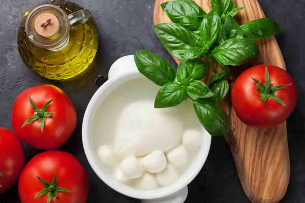 Queso mozzarella, tomate y albahaca —  Fotos de Stock