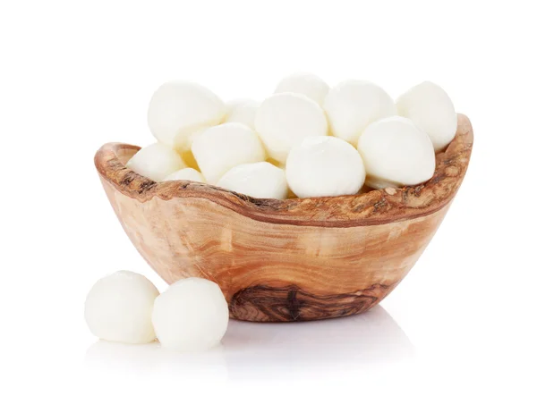 Mozzarella cheese in wooden plate. — Stock Photo, Image