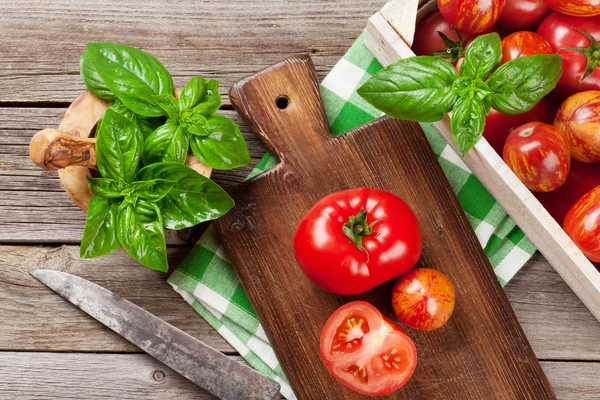 Färska mogna tomater trädgård — Stockfoto