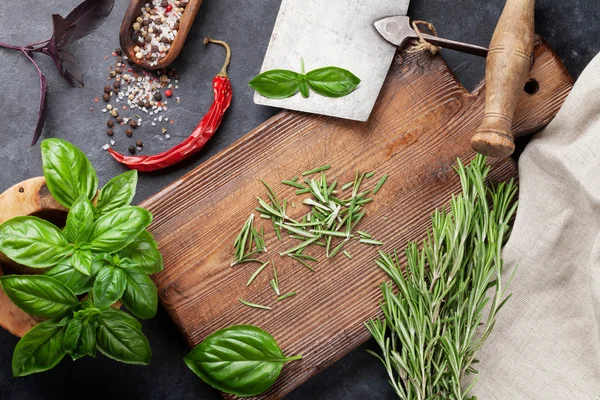 Herbs and spices on table — Stock Photo, Image