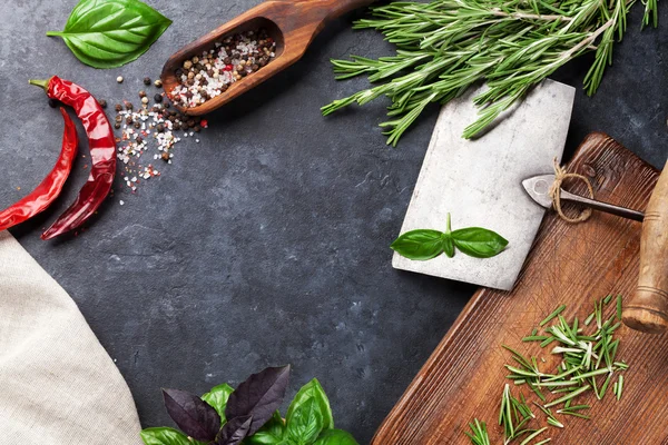 Herbs and spices on table — Stock Photo, Image