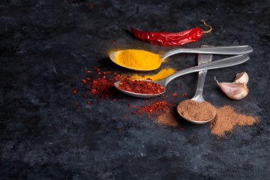 Kaşık içinde renkli baharatlar