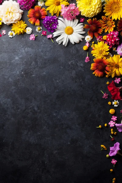 Flores de jardín sobre mesa de piedra — Foto de Stock