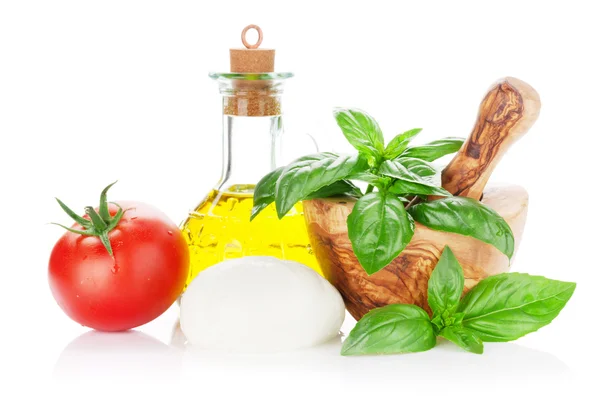 Mozzarella cheese, tomato and basil — Stock Photo, Image