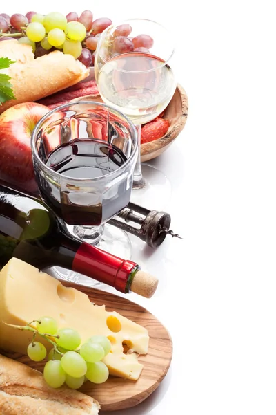 Wine, grapes, cheese, sausages — Stock Photo, Image
