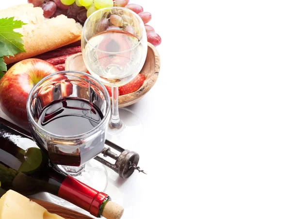 Wijn, druiven, kaas en worst — Stockfoto