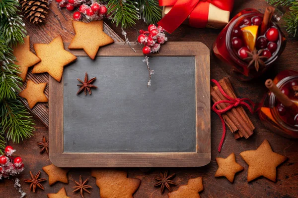 Carte Voeux Noël Avec Vin Chaud Biscuits Pain Épice Sapin — Photo