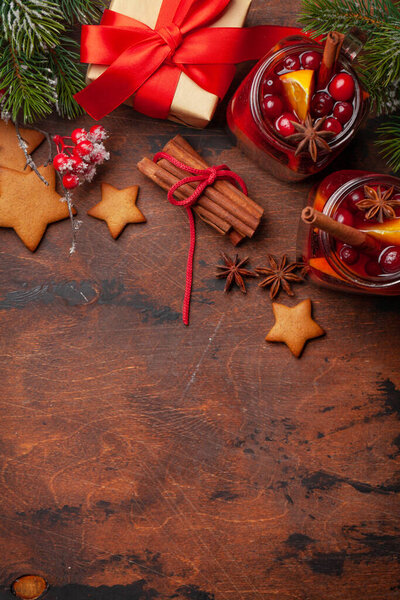 Biglietto Auguri Natalizio Con Vin Brulè Biscotti Pan Zenzero Confezione — Foto Stock