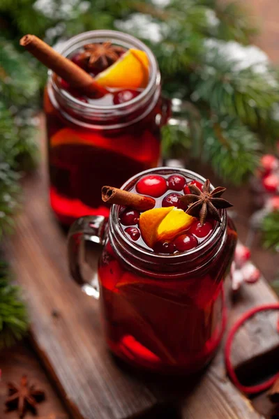 Tarjeta Felicitación Navidad Con Vino Caliente Árbol Navidad — Foto de Stock