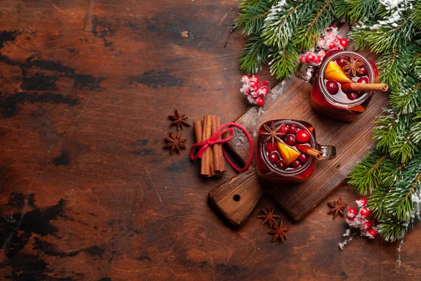 Kerstkaart Met Glühwein Kerstboom Bovenaanzicht Plat Lag Met Ruimte Voor — Stockfoto