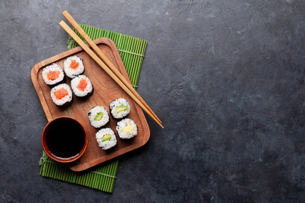 Japán Sushi Készlet Top View Lakás Feküdt Másolási Hely — Stock Fotó