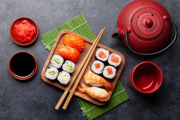 Conjunto Sushi Japonês Vista Superior Flat Lay — Fotografia de Stock