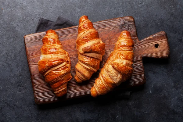 Croissants Frescos Para Pequeno Almoço Vista Superior Flat Lay — Fotografia de Stock