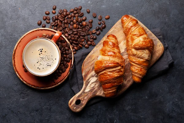Café Expreso Croissants Para Desayuno Vista Superior Plano Laico — Foto de Stock