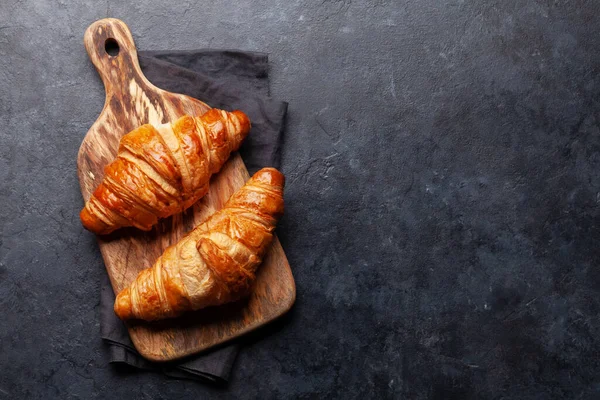 Friss Croissant Reggelire Top View Lakás Feküdt Másolási Hely — Stock Fotó