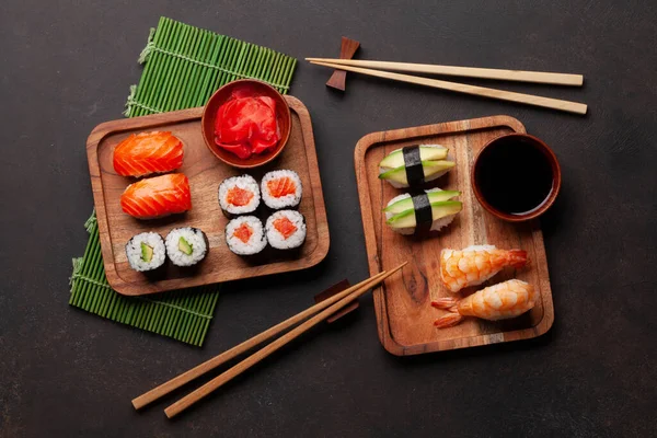 Japonský Sushi Set Horní Pohled Rovný — Stock fotografie