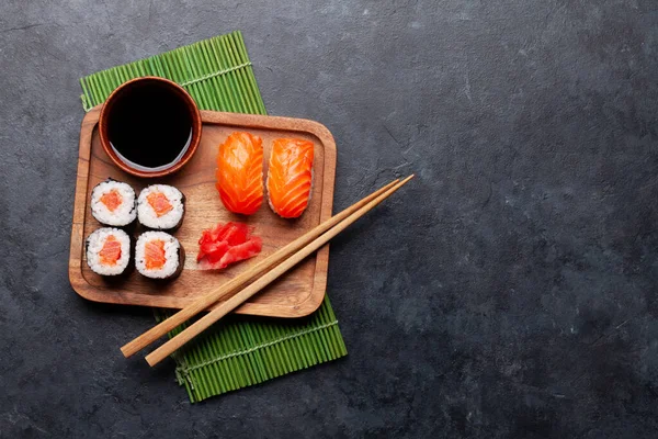 Set Sushi Japonés Vista Superior Plano Con Espacio Copia — Foto de Stock