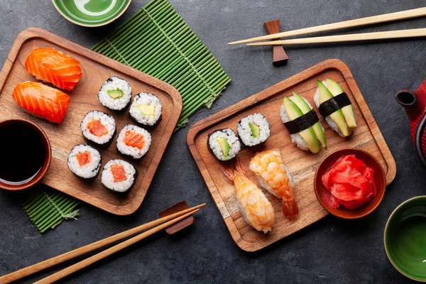 Set Sushi Giapponese Vista Dall Alto Piatto Lay — Foto Stock