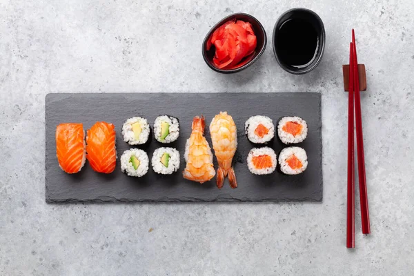 Japonský Sushi Set Horní Pohled Plochý Ležel Kopírovacím Prostorem — Stock fotografie