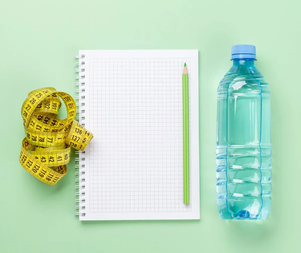 Healthy Food Weigh Loss Concept Top View Flat Lay Notepad — Stock Photo, Image