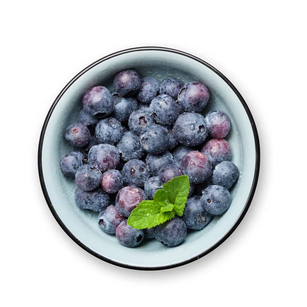 Blueberry Bowl Fresh Summer Berries Top View Isolated White Background — Stock Photo, Image