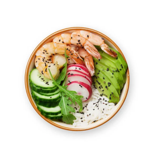 Poke Bowl Shrimps Vegetables Traditional Hawaiian Raw Fish Salad Isolated — Stock Photo, Image