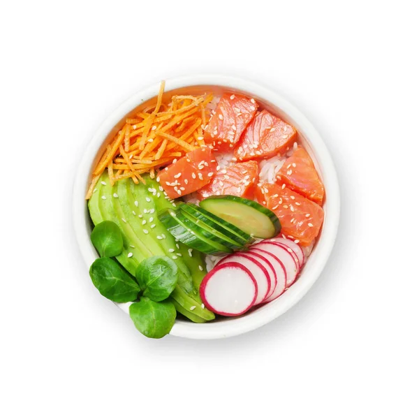 Poke Bowl Salmon Vegetables Traditional Hawaiian Raw Fish Salad Isolated — Stock Photo, Image