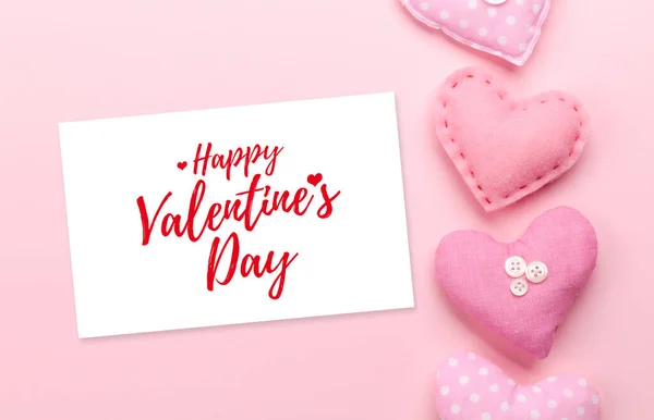 Вітальна Листівка День Святого Валентина Серцями Ручної Роботи Над Рожевим — стокове фото
