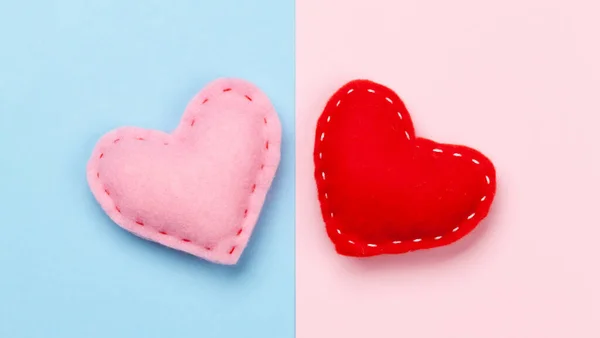 Pozdrav Valentýna Srdce Tvaru Výzdoby Přes Modré Růžové Pozadí Horní — Stock fotografie