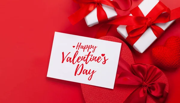 Biglietto Auguri San Valentino Scatole Regalo Decorazione Forma Cuore Sfondo — Foto Stock