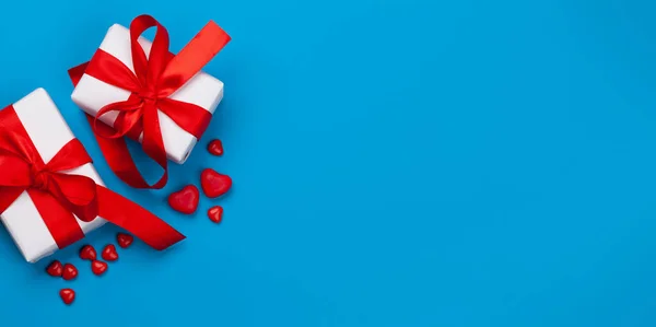 Modèle Carte Voeux Saint Valentin Coffrets Cadeaux Bonbons Coeur Sur — Photo