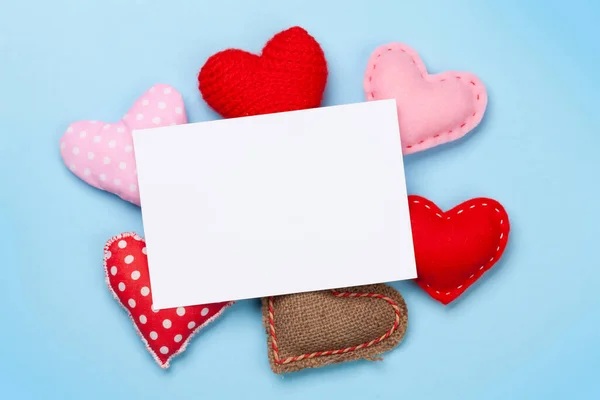 Valentines Day Greeting Card Template Heart Shaped Decor Blue Background — Stock Photo, Image