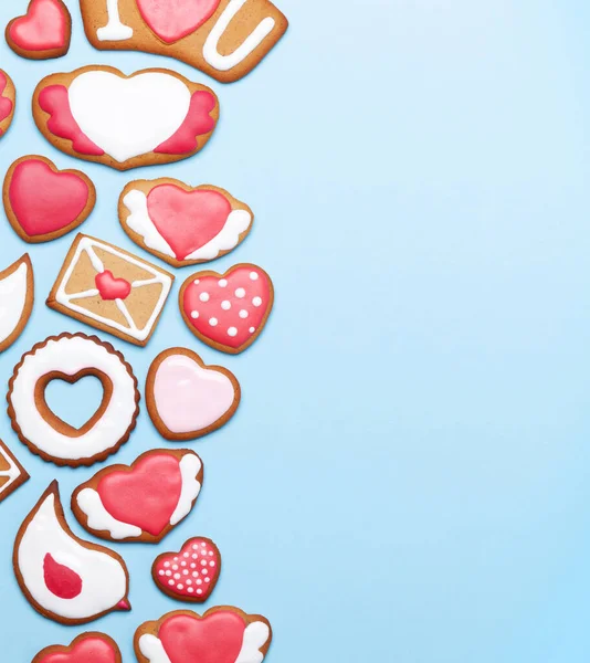 Ημέρα Του Αγίου Βαλεντίνου Ευχετήρια Κάρτα Μπισκότα Σχήμα Καρδιάς Πάνω — Φωτογραφία Αρχείου