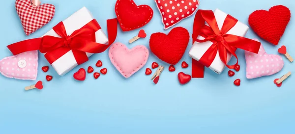 Dia Dos Namorados Modelo Cartão Saudação Caixas Presente Decoração Coração — Fotografia de Stock