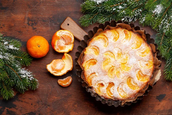 Zitrusdessert Mandarinen Und Tannenbaum Draufsicht Flach Gelegt — Stockfoto