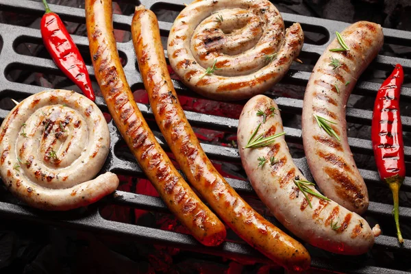 Hot Spicy Grilled Sausages Coal Grill — Stock Photo, Image