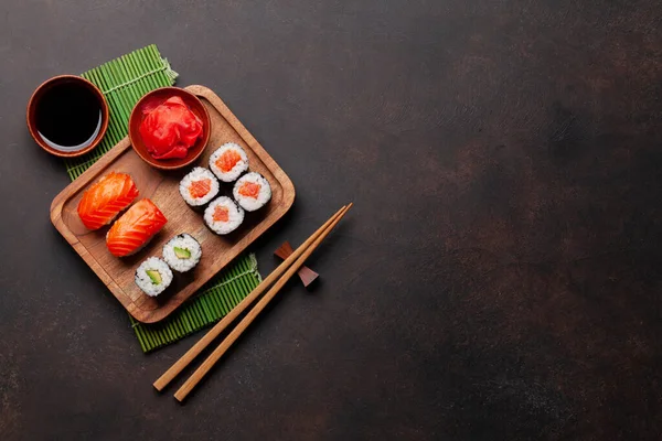 Japanese Sushi Set Top View Flat Lay Copy Space — Stock Photo, Image