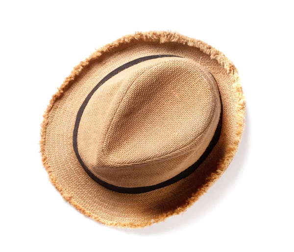 Sombrero Sol Playa Aislado Sobre Fondo Blanco Vista Superior Plano — Foto de Stock