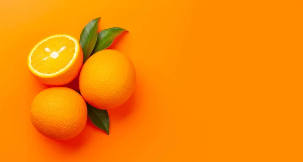 Fruta Naranja Madura Fresca Sobre Fondo Naranja Vista Superior Plano — Foto de Stock
