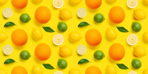 Citron Lime Och Apelsincitrus Sömlös Bakgrund Konsistens Platt Låg Bakgrund — Stockfoto