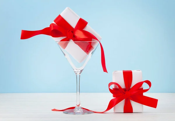 Confezioni Regalo San Valentino Natale Bicchieri Cocktail Con Spazio Copia — Foto Stock